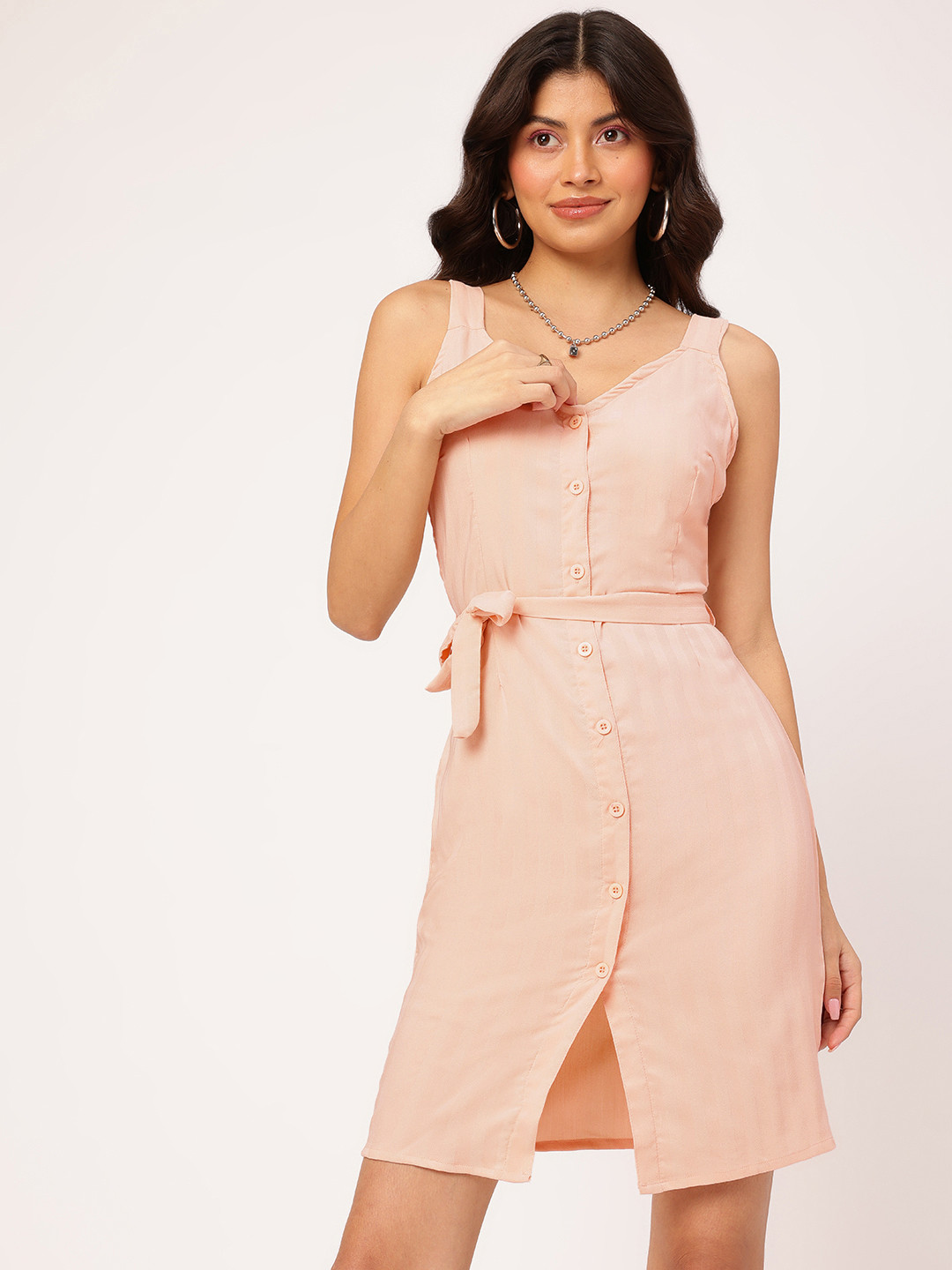 DressBerry Pink Sleeveless Knee Length Dress
