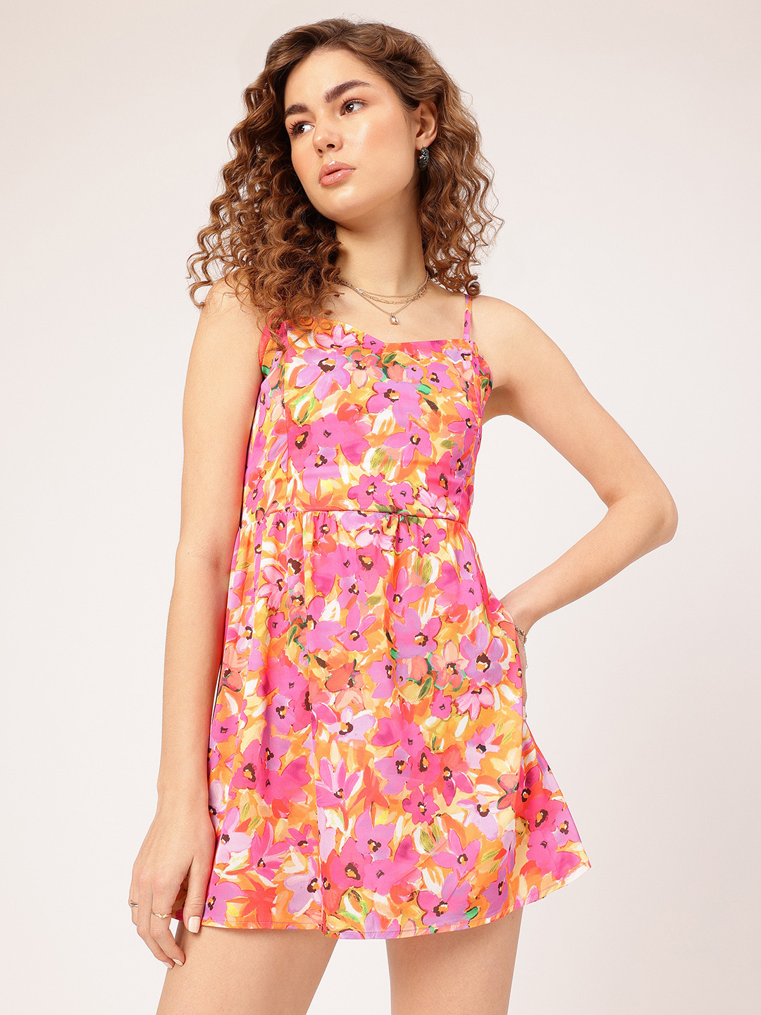DressBerry Florals Smocked Back A-Line Mini Dress