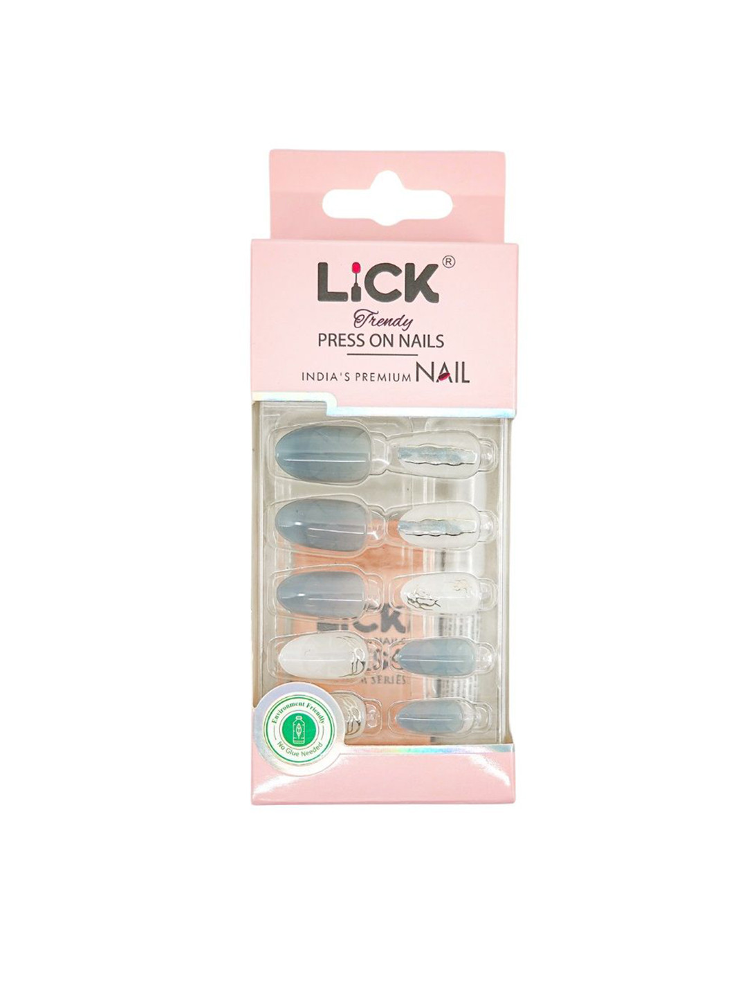 LICK Set Of 30 Glossy Glitter Press On Artificial Nails - Grey
