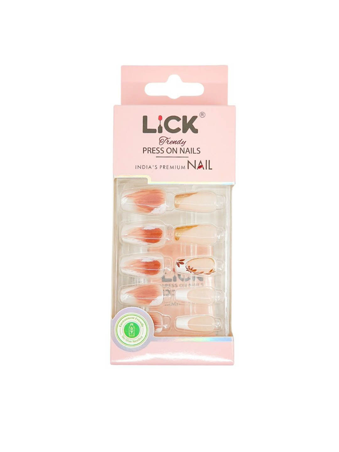 LICK Set Of 30 Glossy Flower Print Press On Artificial Nails - Nude