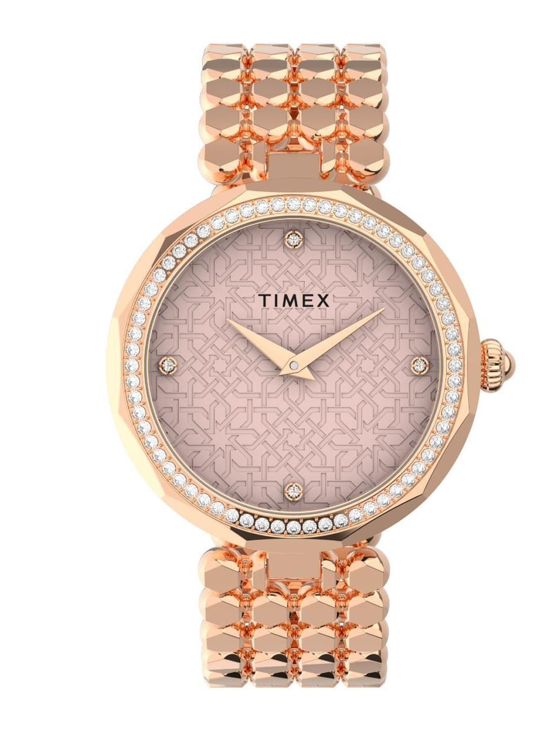 Timex Women Brass Embellished Dial & Stainless Steel Bracelet Style Straps Analogue Watch TW2V02800