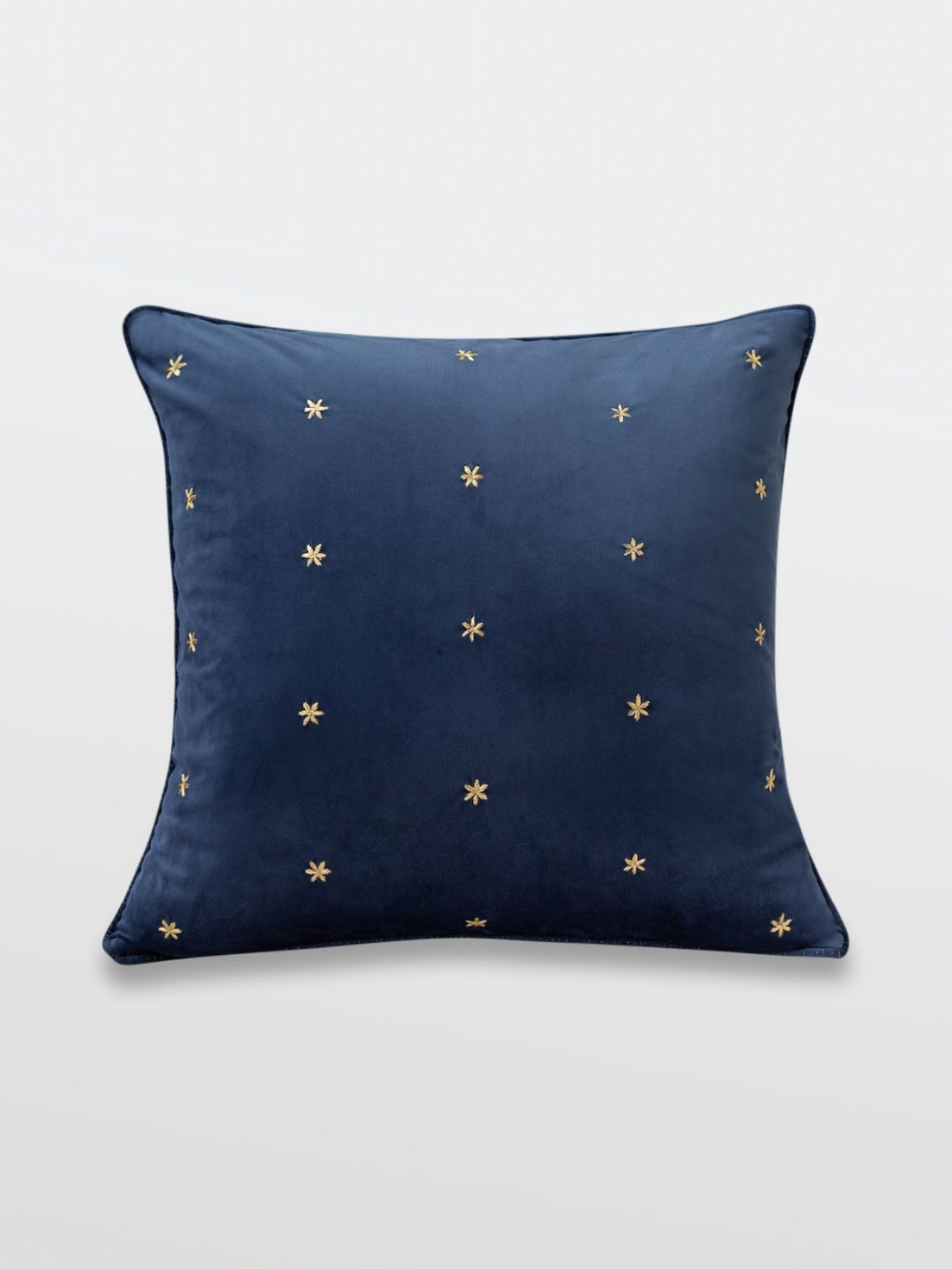 Mirooh Navy Blue Printed Cotton Velvet Filled Cushion