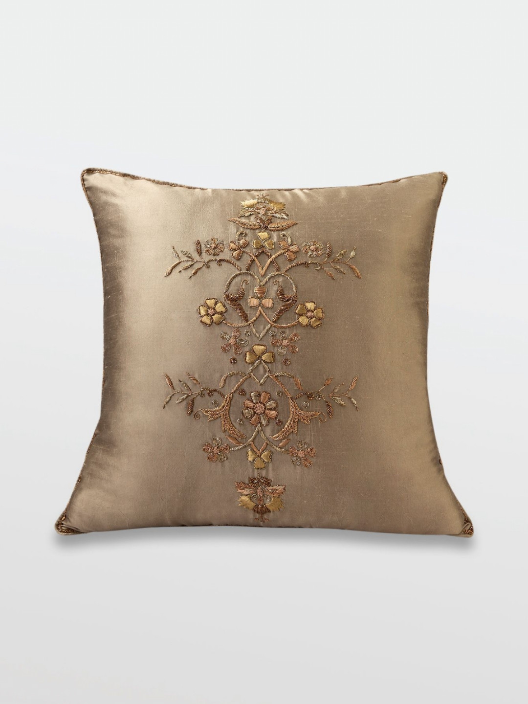 Mirooh Tan-Color Embroidered Square Pre-Filled Cushion