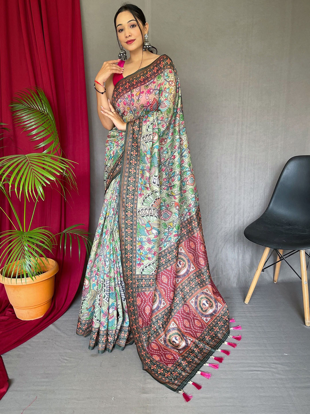 Munir Kalamkari Ikat Saree