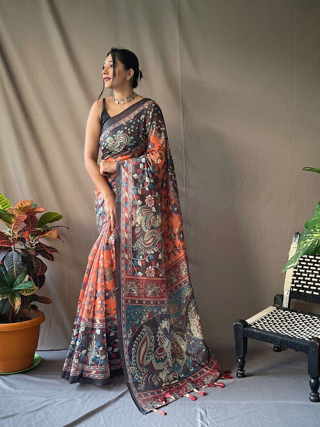 Munir Kalamkari Ikat Saree