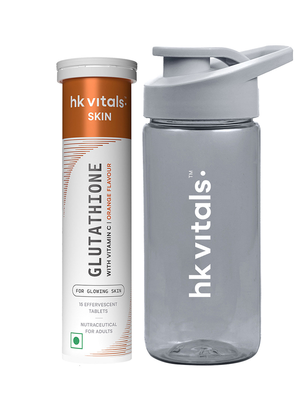 HK VITALS Glutathione Effervescent Tablets - 15 Tablets - Orange Flavor With Bottle - 300m