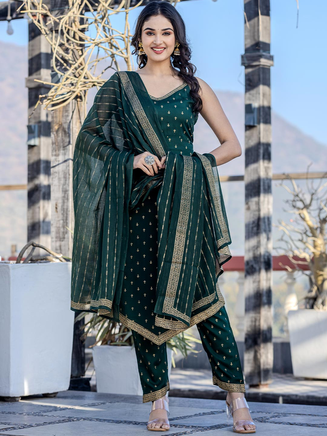 Shedika Women Ethnic Motifs Printed Regular Kurta with Palazzos & With Dupatta