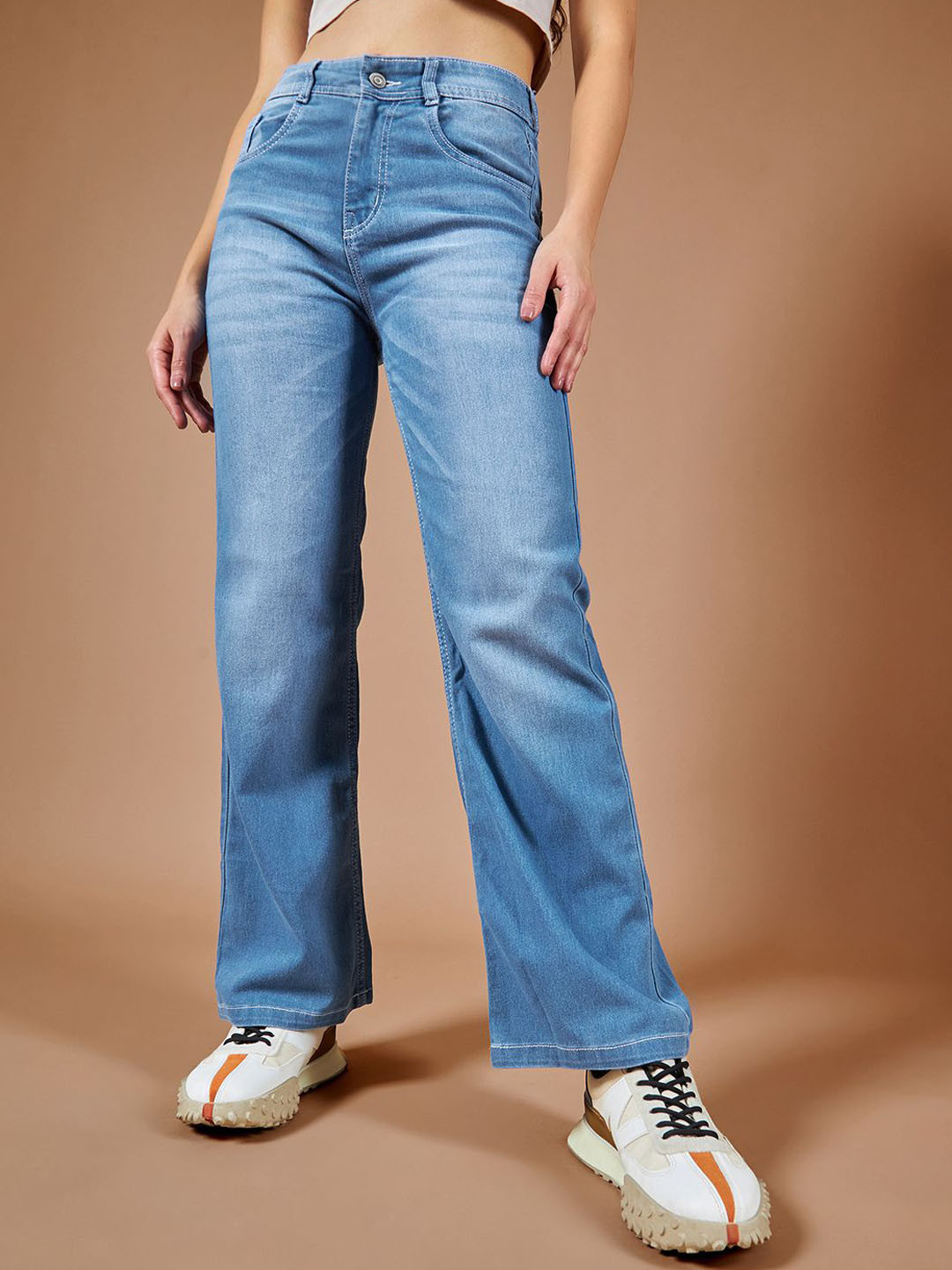 Roadster Women Wide Leg Mid Rise Blast Effect Light Weight Denim Jeans