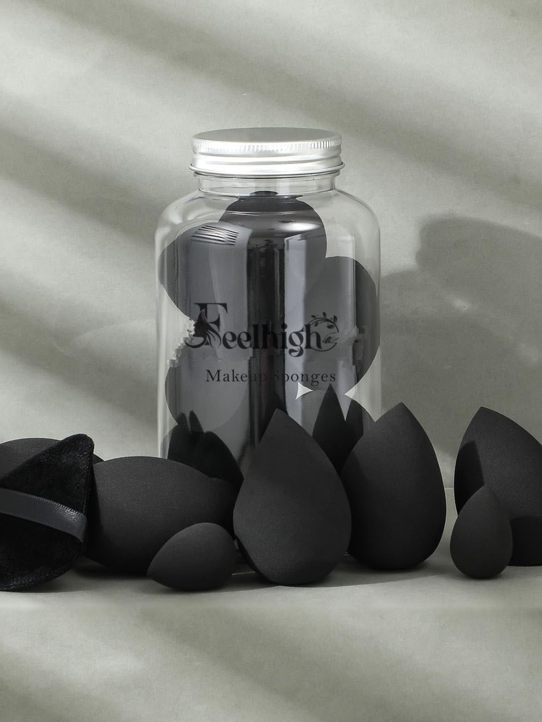 FEELHIGH Set Of 11 Sponge Set & Triangle Powder Puff With Storage Jar