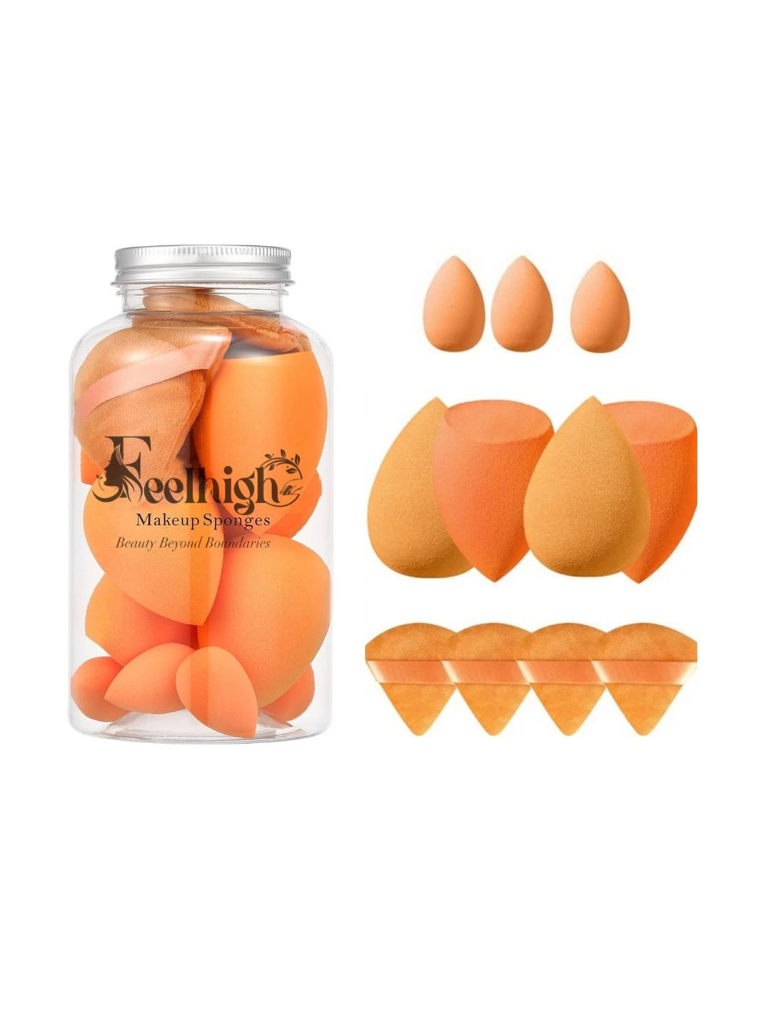 FEELHIGH Set Of 11 Sponge & Triangle Puff With Storage Jar