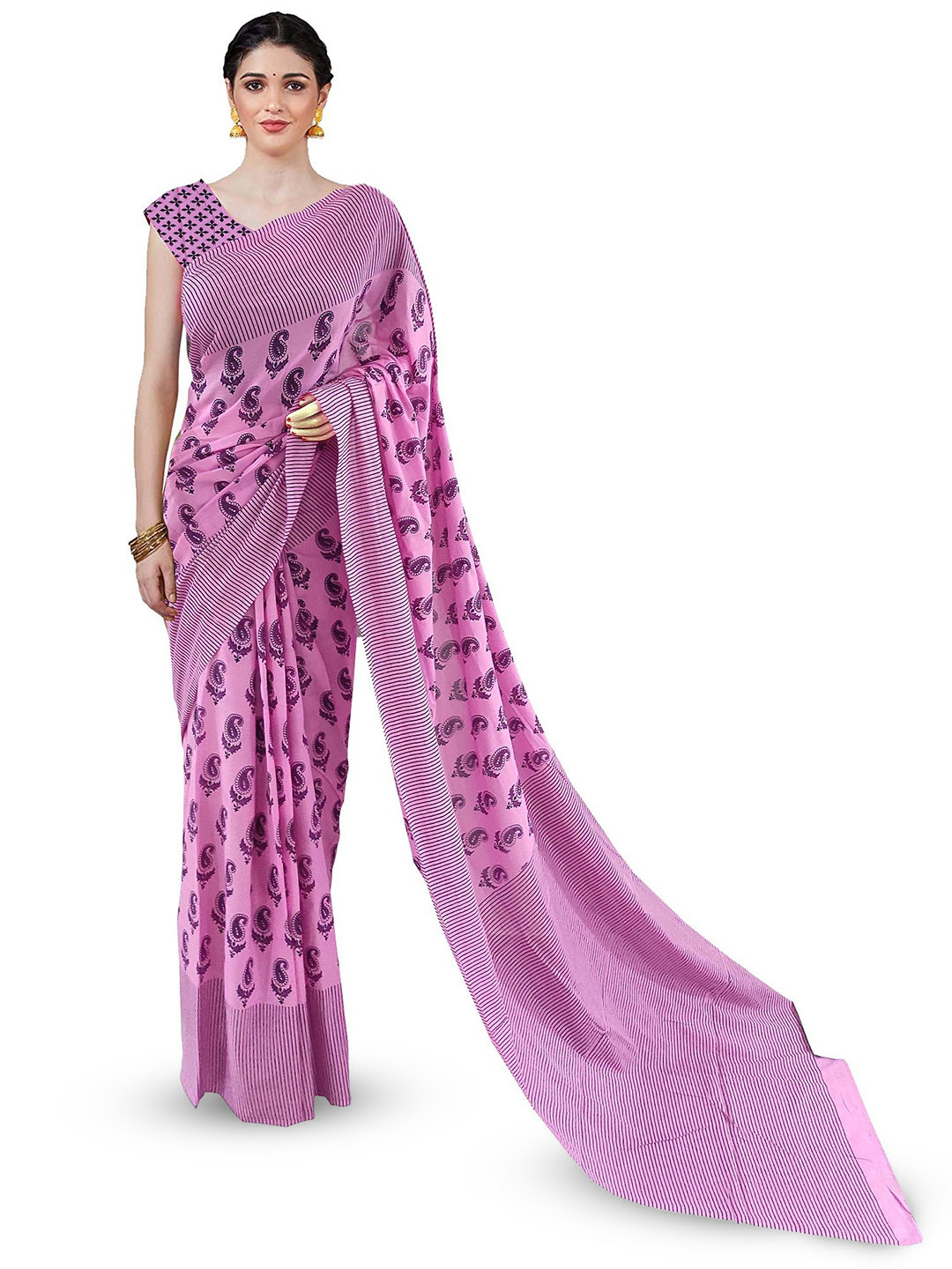 JAIPURI PRINT Paisley Pure Cotton Block Print Saree
