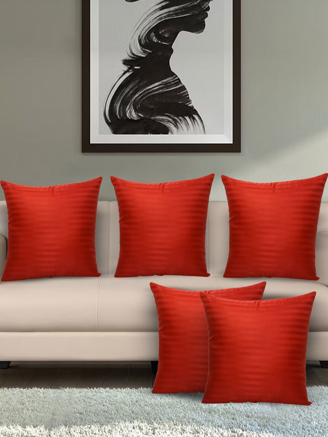 JDX  Red Pack Of 5 Striped Fiber Filled Cushions
