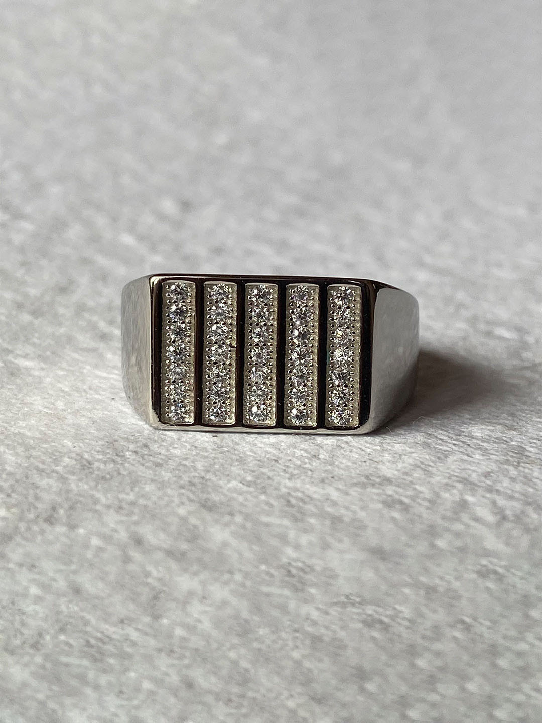 THE WOKE COLLECTION 925 Sterling Silver Rhodium-plated AD Studded Ring
