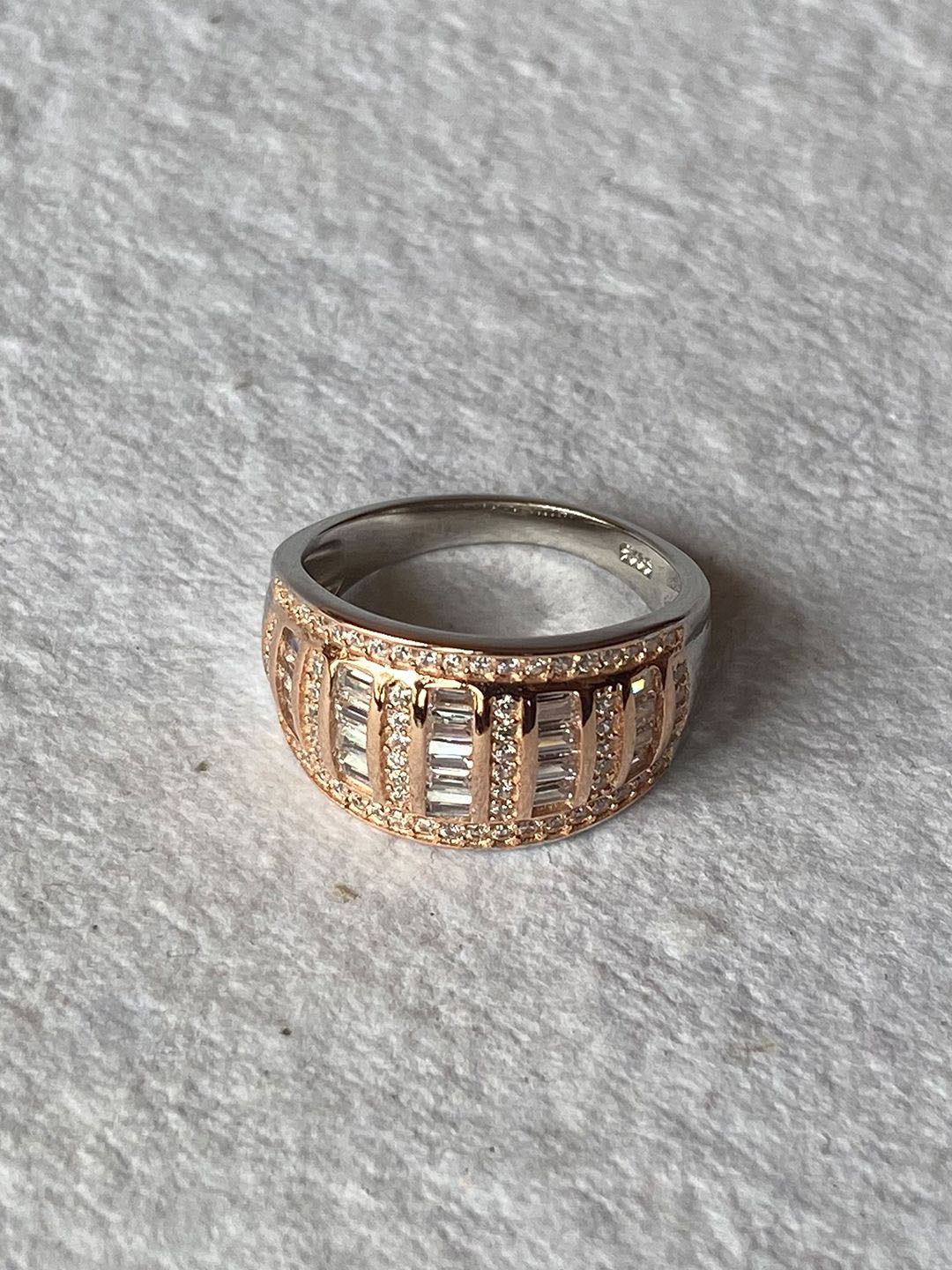 THE WOKE COLLECTION 925 Baugette Cross Band CZ Stone-Studded Details Finger Ring