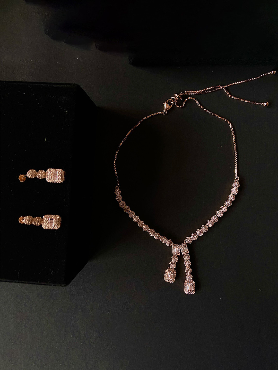 THE WOKE COLLECTION 925 Silver Rhodium-Plated  Cubic Zirconia  Studded Jewellery Set