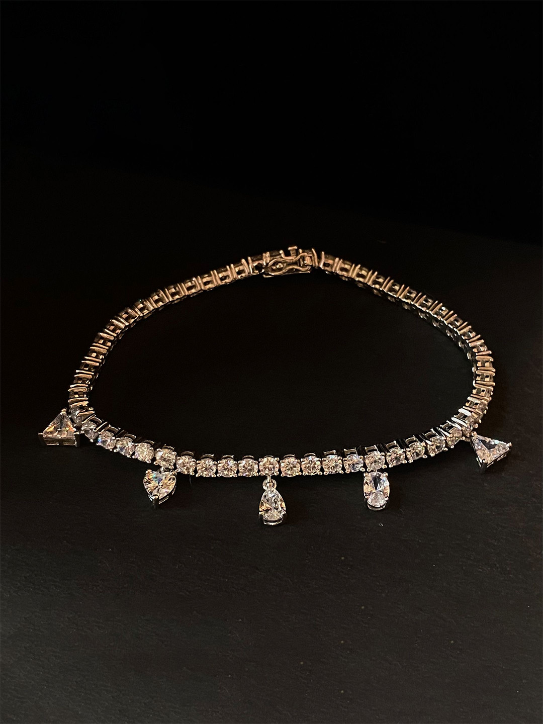 THE WOKE COLLECTION Women Sterling Silver Cubic Zirconia Rhodium-Plated Link Bracelet