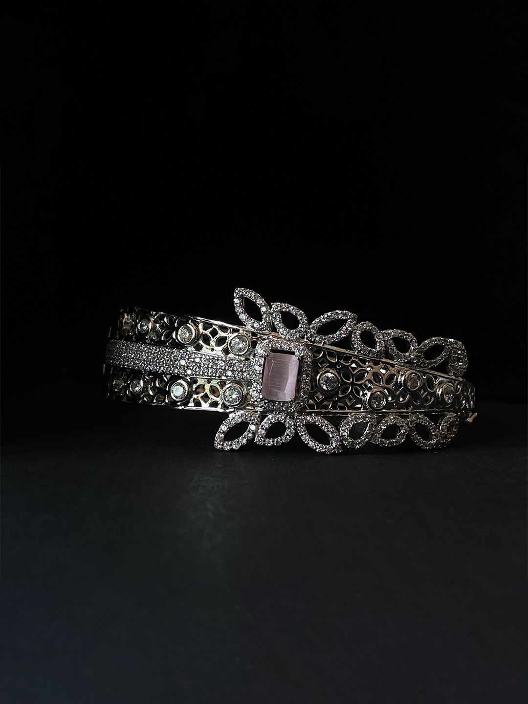 THE WOKE COLLECTION Women Sterling Silver Cubic Zirconia Rhodium-Plated Bangle-Style Bracelet