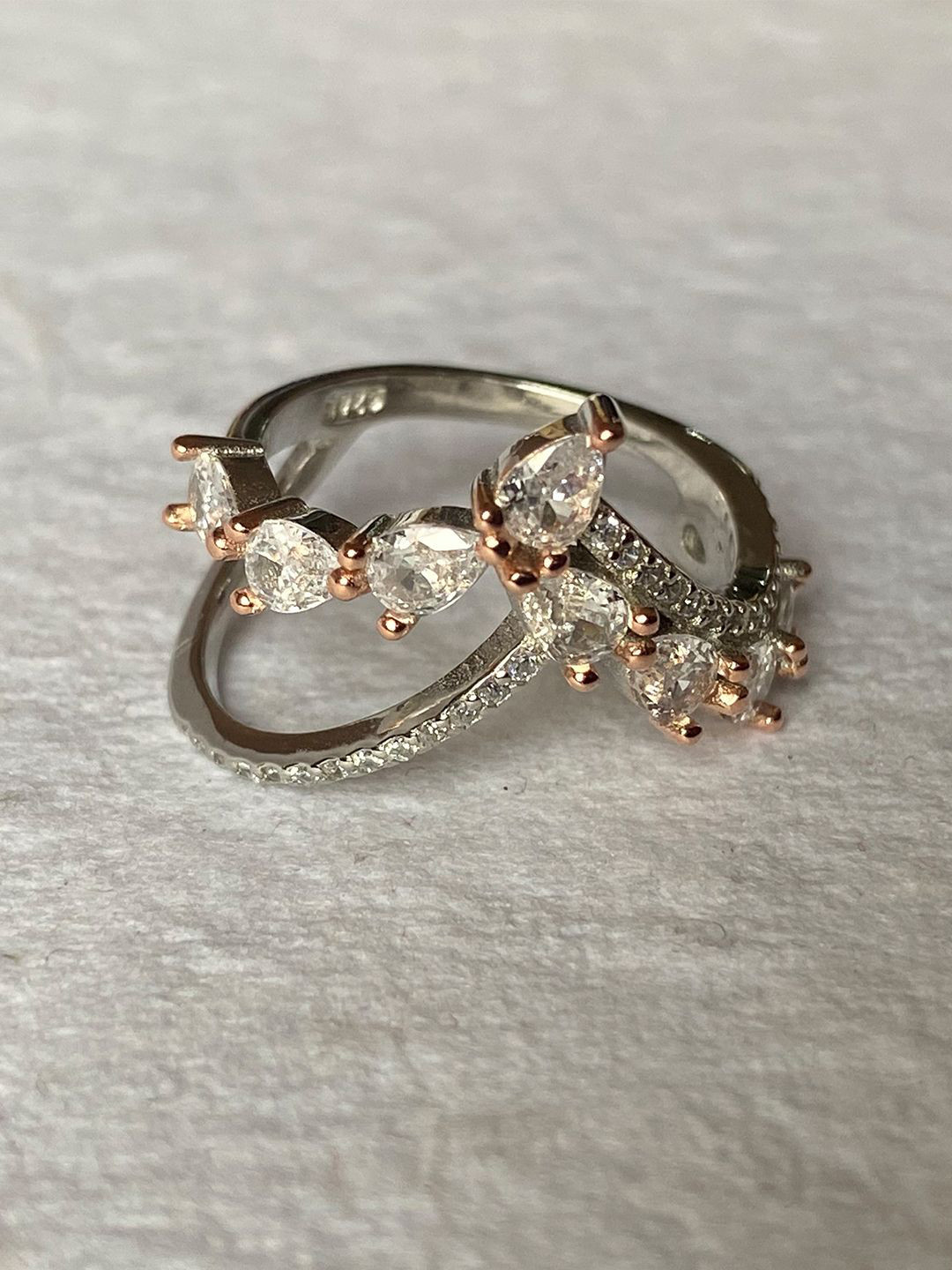 THE WOKE COLLECTION CZ Stone Studded Rose Gold-Plated Finger Ring