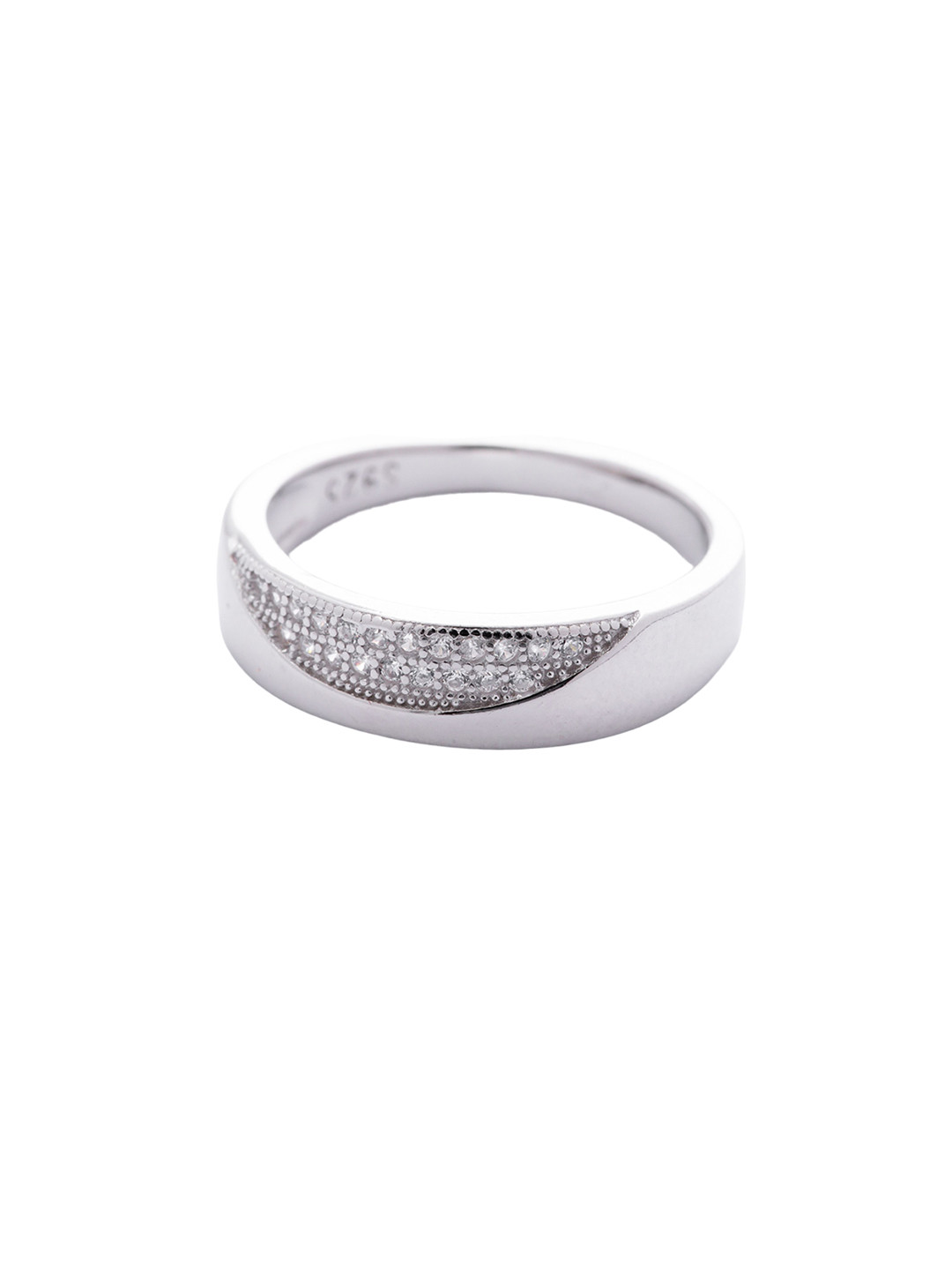 THE WOKE COLLECTION 925 Sterling Silver Rhodium-Plated AD Studded Finger Ring