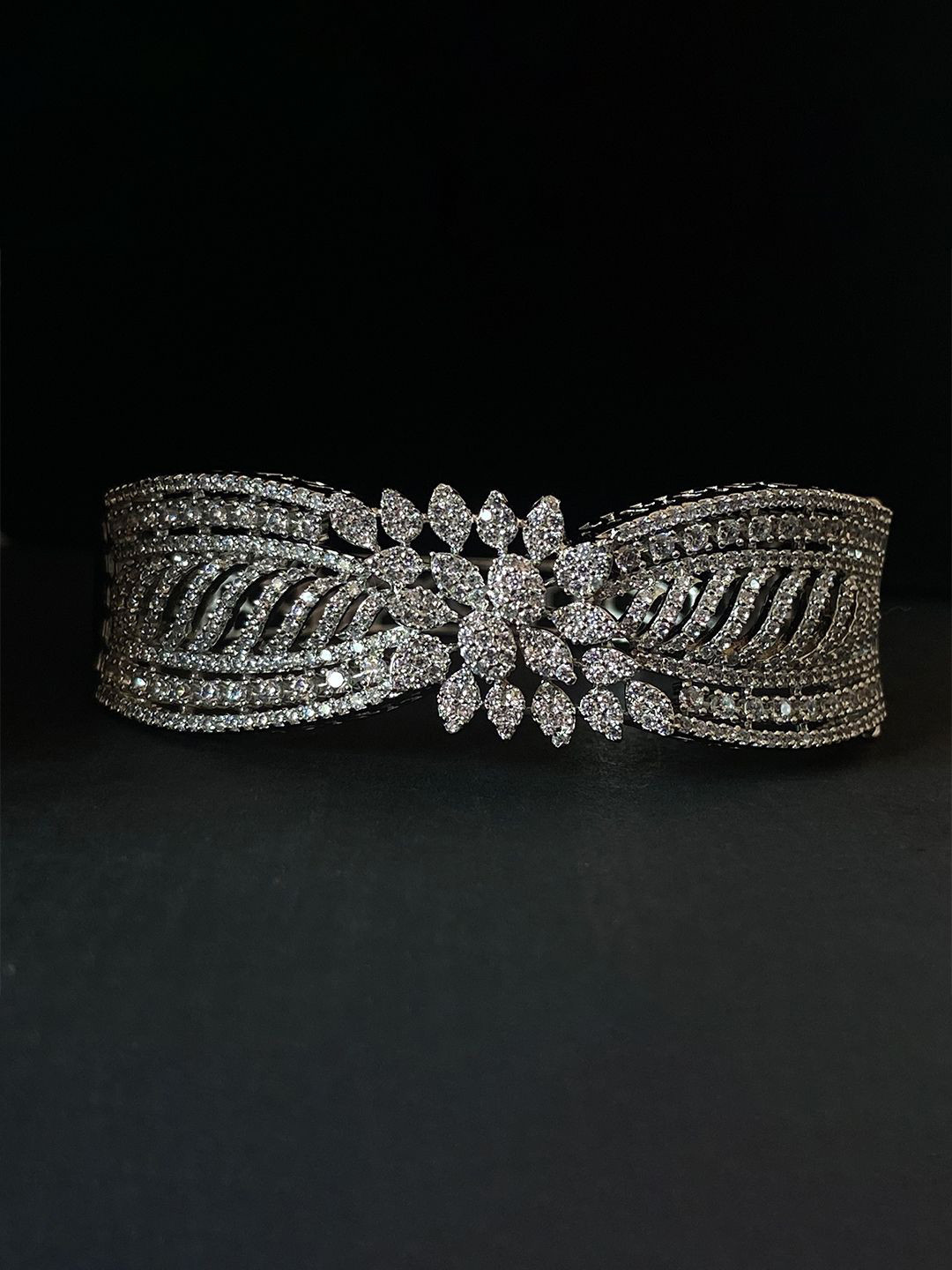 THE WOKE COLLECTION Women Sterling Silver Cubic Zirconia Gold-Plated Cuff Bracelet