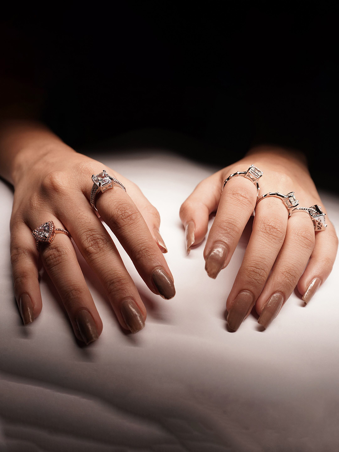 THE WOKE COLLECTION 92.5 Sterling Silver Cubic Zirconia Stone Studded Finger Ring