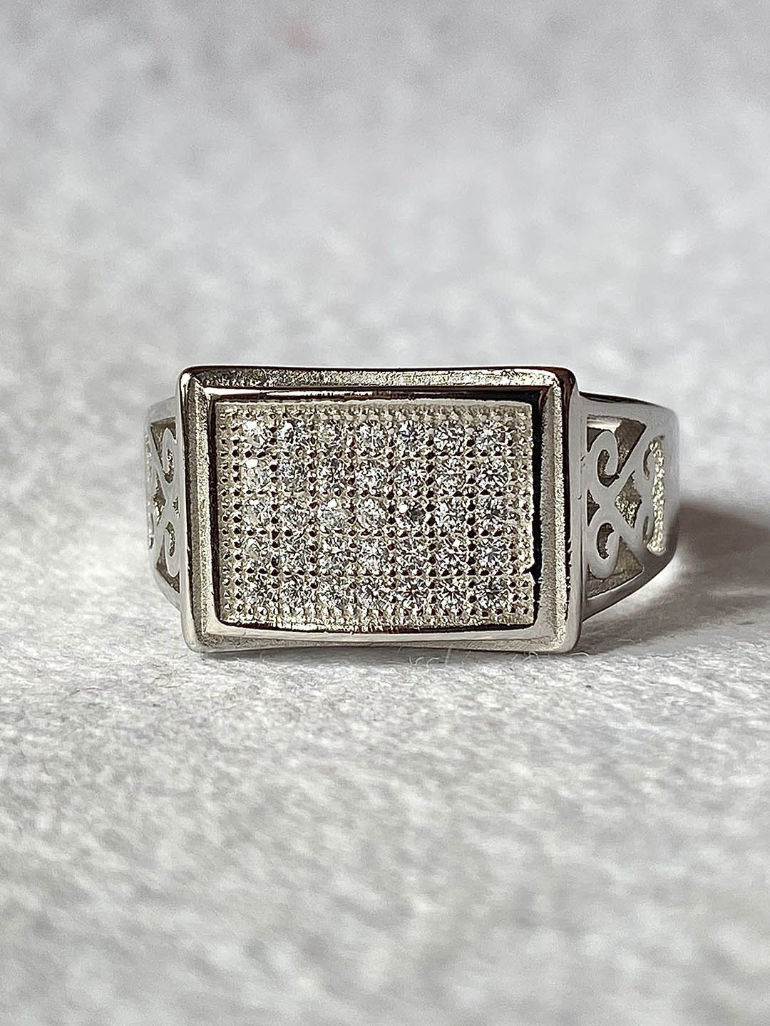 THE WOKE COLLECTION 925 Sterling Silver Rhodium-Plated AD Studded Finger Ring