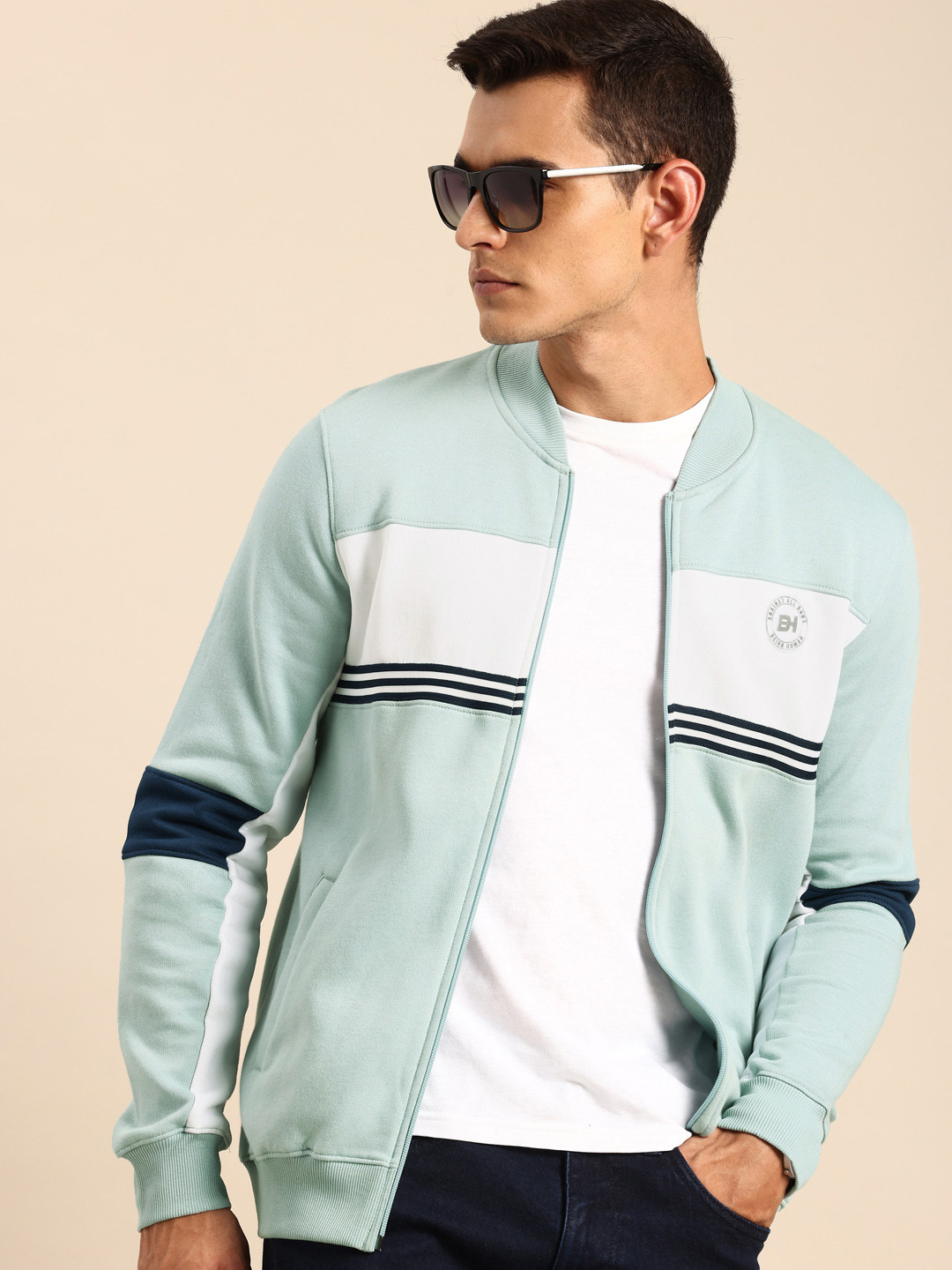 Being Human Front-Open Colourblocked Sweatshirt