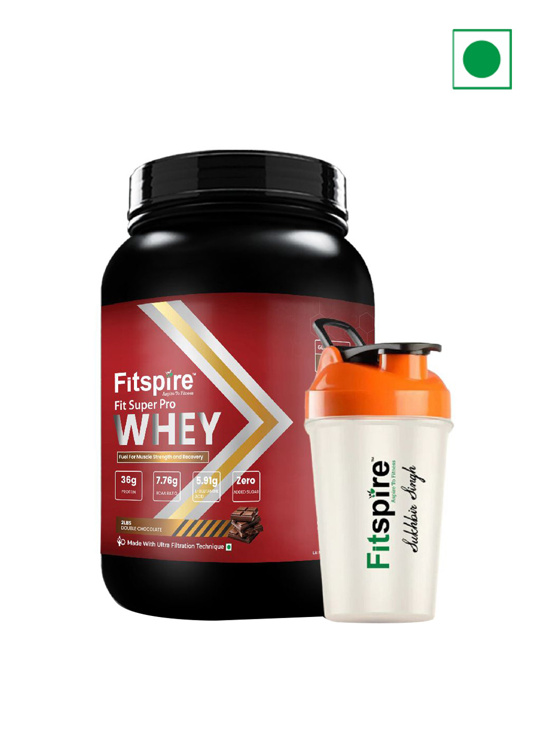 FITSPIRE Fit Super Pro Whey Proteins Double Chocolate with Shaker - 2lbs