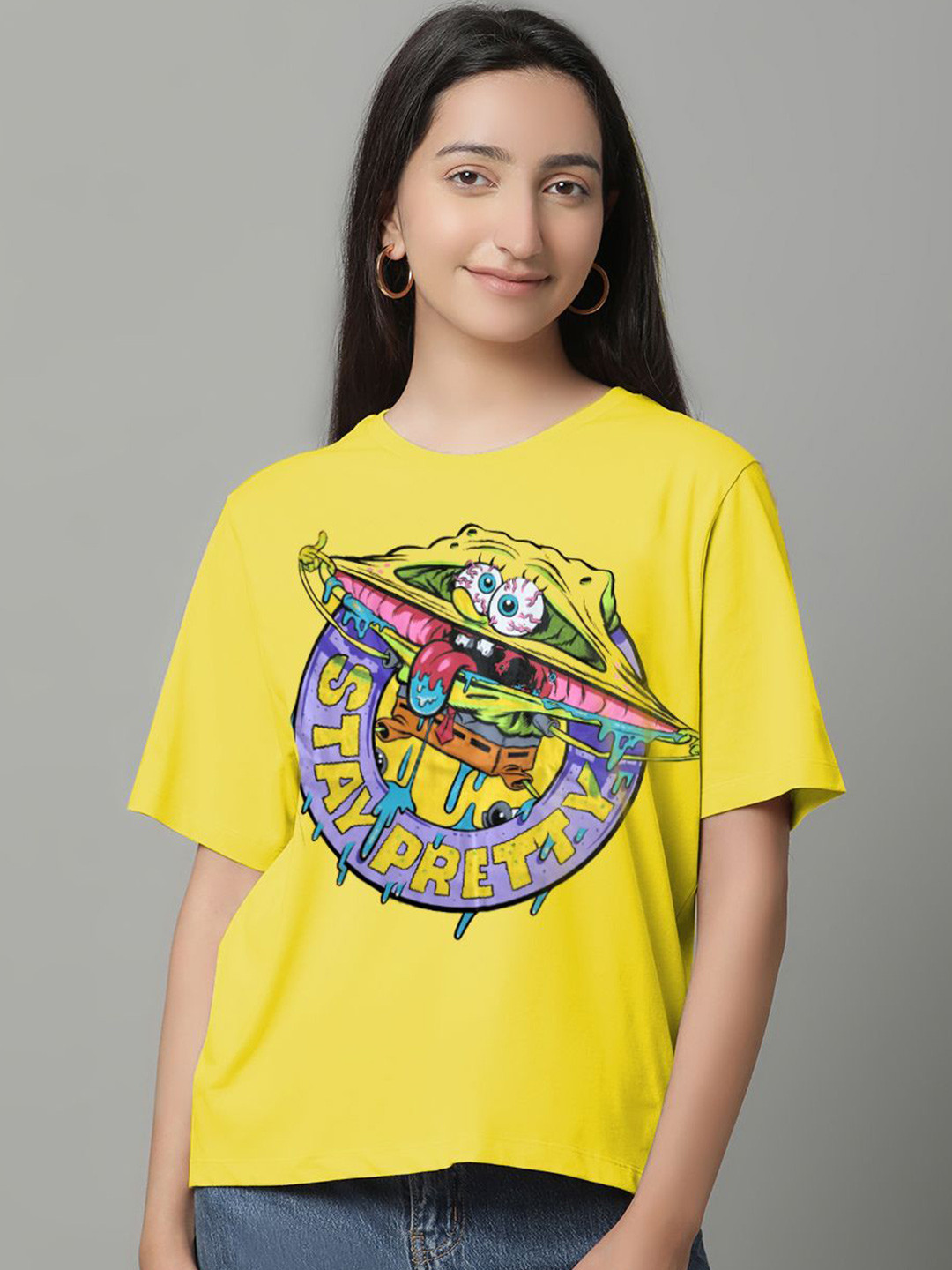 Free Authority Spongebob Squarepants Printed Loose Fit Pure Cotton T-Shirt