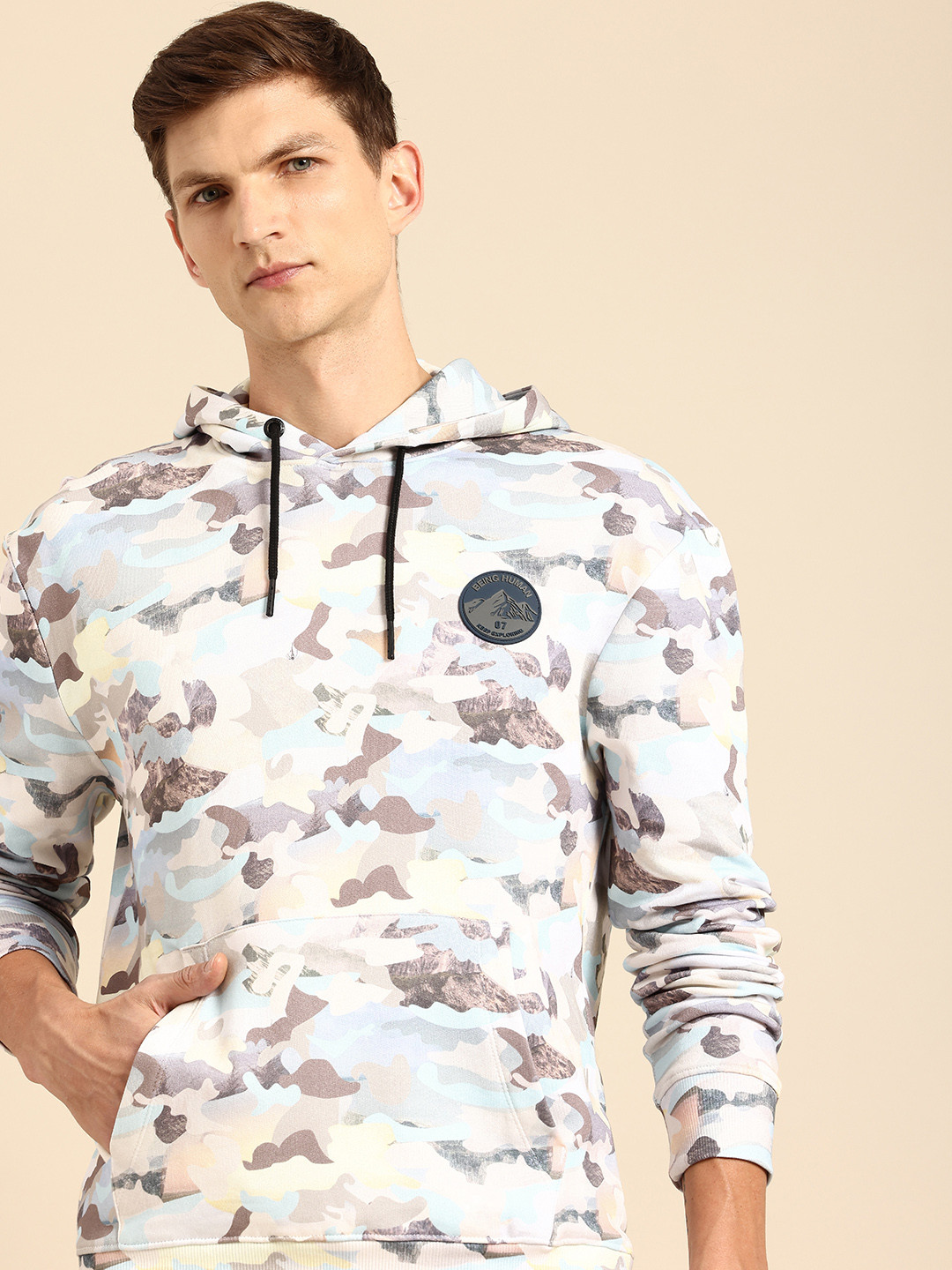 Being Human Camouflage Printed Pure Cotton Hooded Sweatshirt