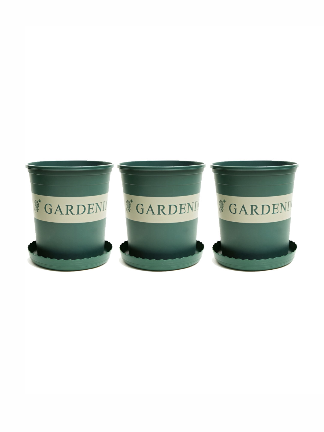 Kuber Industries 3-Pcs Green Printed Plastic Pot With Tray
