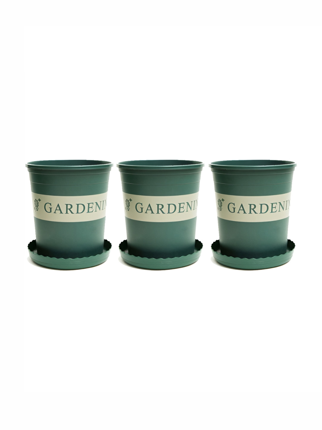 Kuber Industries 3-Pcs Green Printed Plastic Pot With Tray
