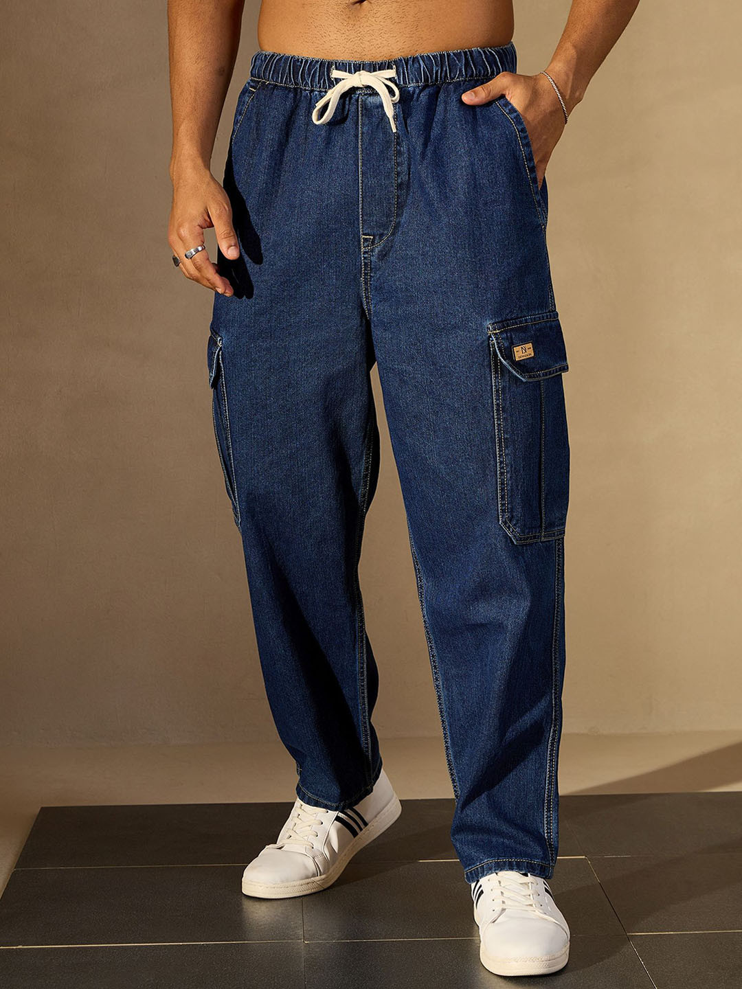 DENNISON Men Cotton High-Rise Comfort Cargo Baggy Jeans
