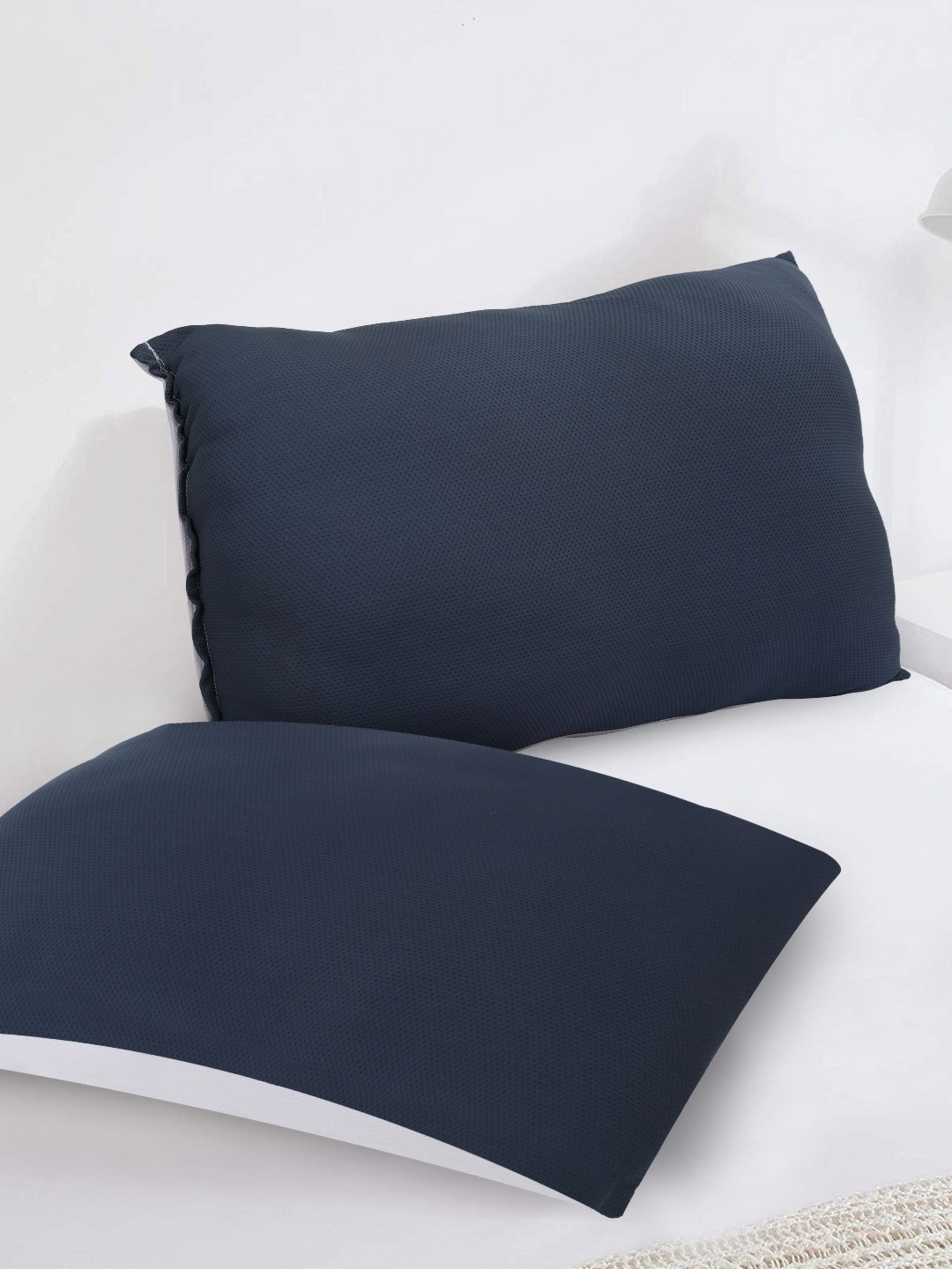 JD x White Solid Polyester Lightweight Set of 2 Medium Fibre Sleep Pillow-64 x 38 x 10 cm