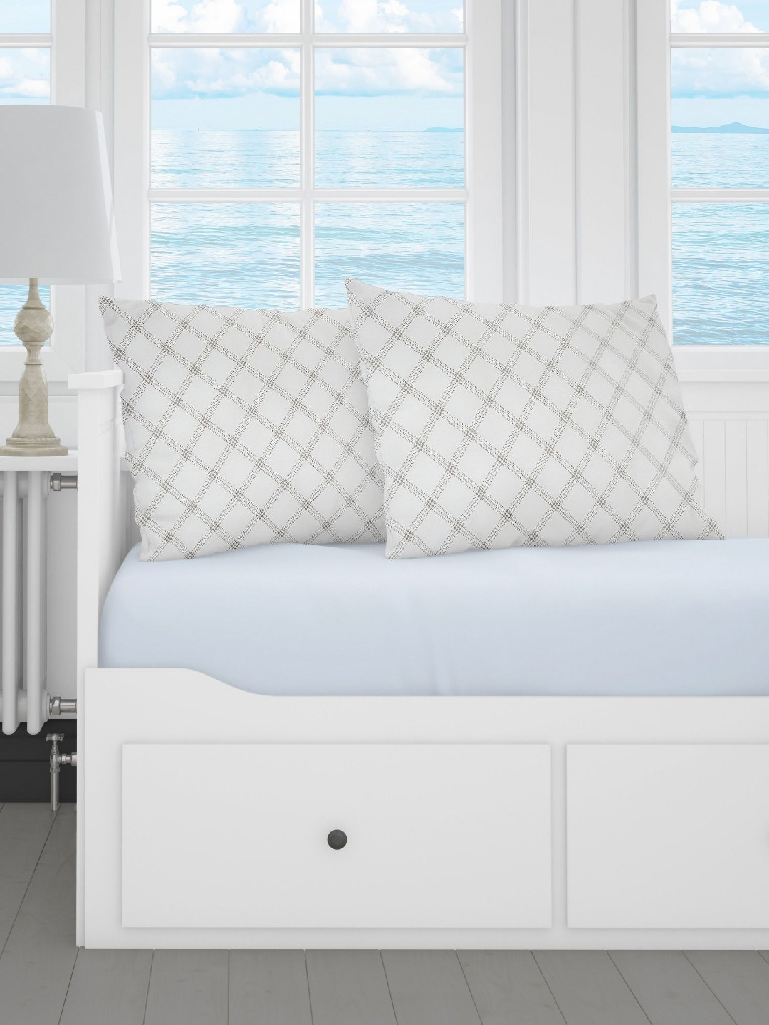 JD x White Geometric Polyester Ultra Soft Set of 2 Ultra Soft Fibre Sleep Pillow-40.64 x 60.96 cm