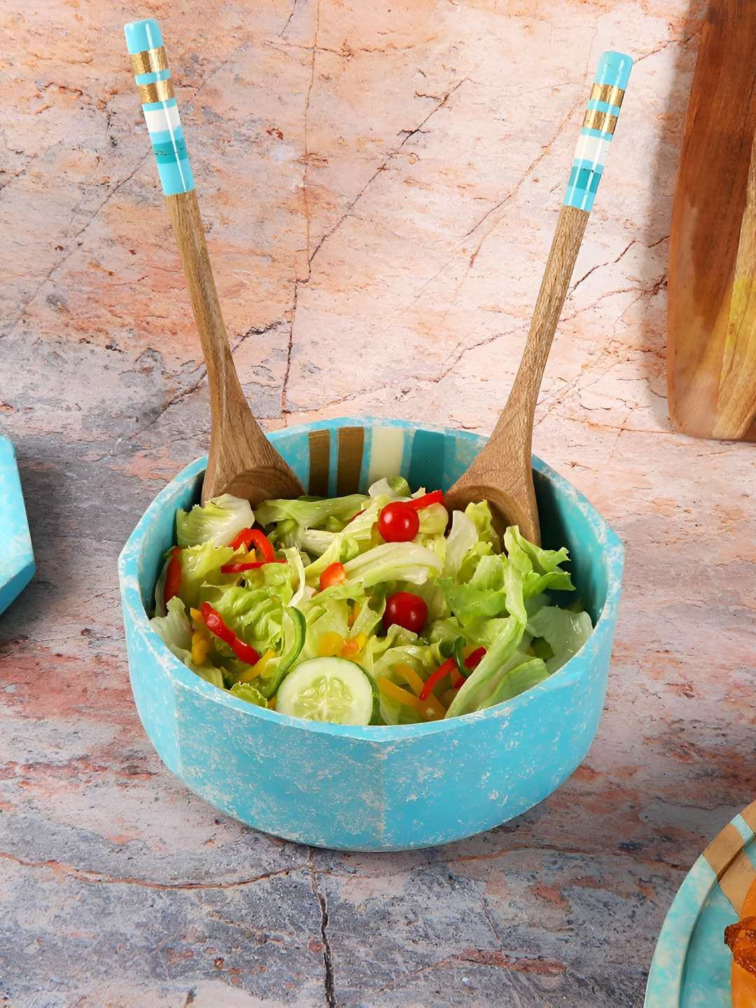 THE HOME CO. Printed Salad Bowl With 2 Spoons