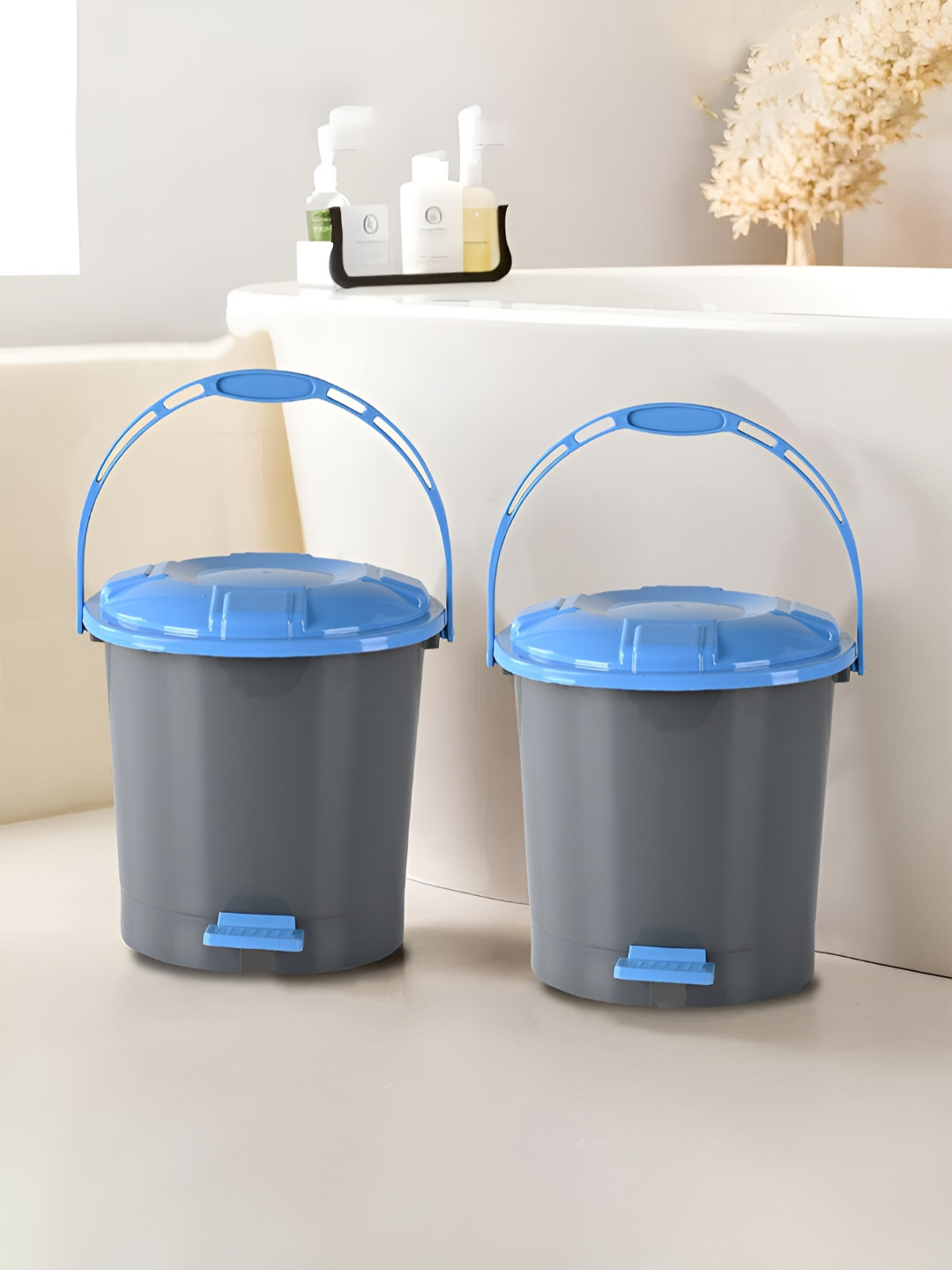 Kuber Industries Pack of 2 Grey & Black Pedal Dustbin