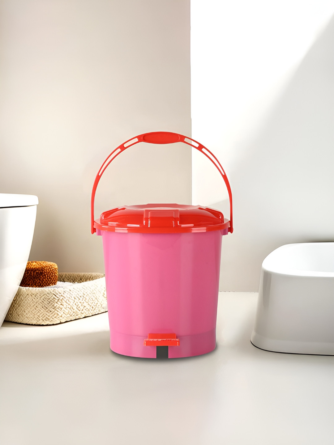 Kuber Industries Pink & Red  Pedal Dustbin- 7 LTR