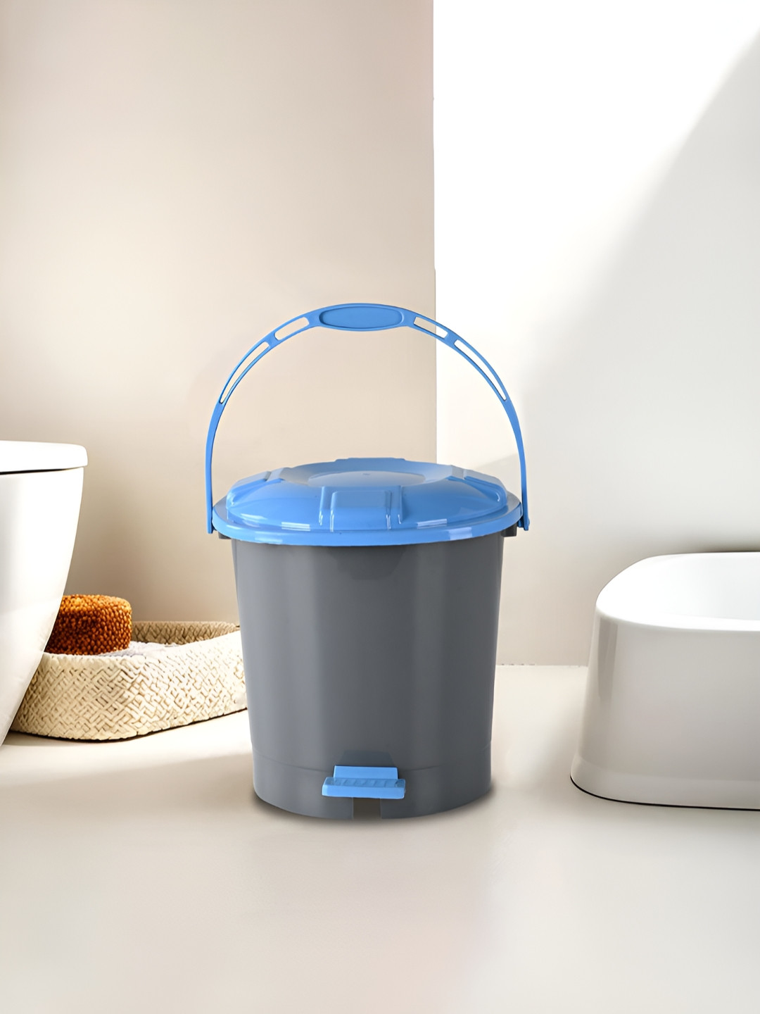 Kuber Industries Grey & Blue Plastic Pedal Dustbins 7L