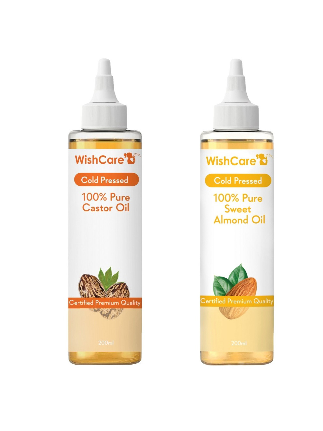WishCare Set of Pure Coldpressed Castor & Sweet Almond Hair Oil - 200 ml each