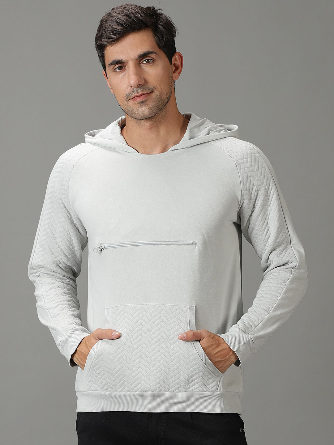DOMIN8 Men Quilted Hooded Sweat Shirt