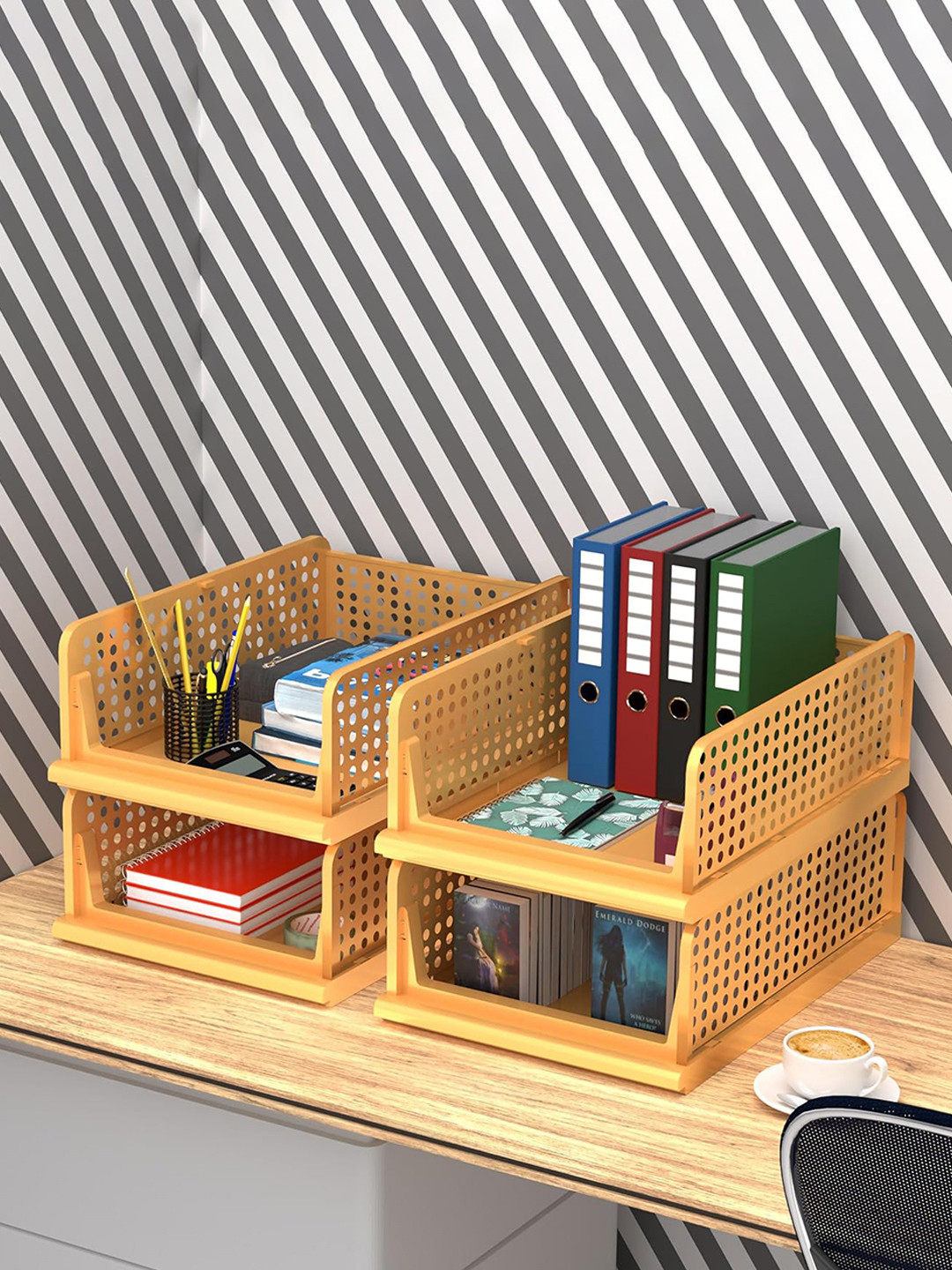 Kuber Industries Off White  4-Tiers Regular Desk Organiser Organisers