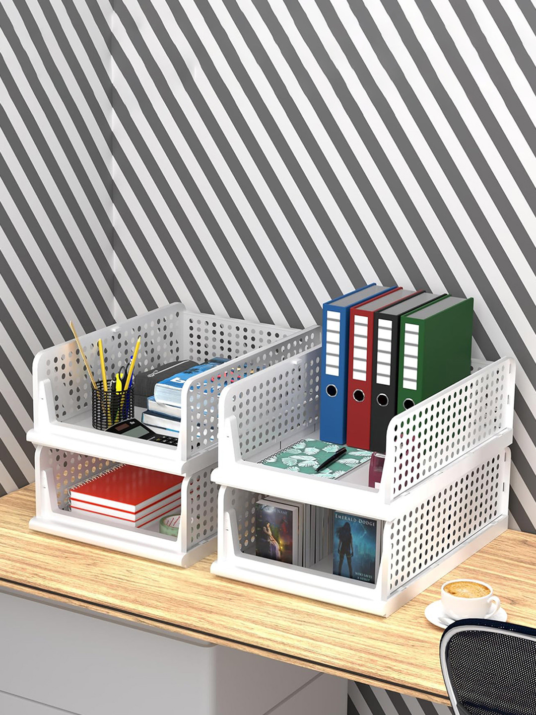 Kuber Industries 4 Tier Plastic Office Desk Organizer for dressing table Storage Box Black