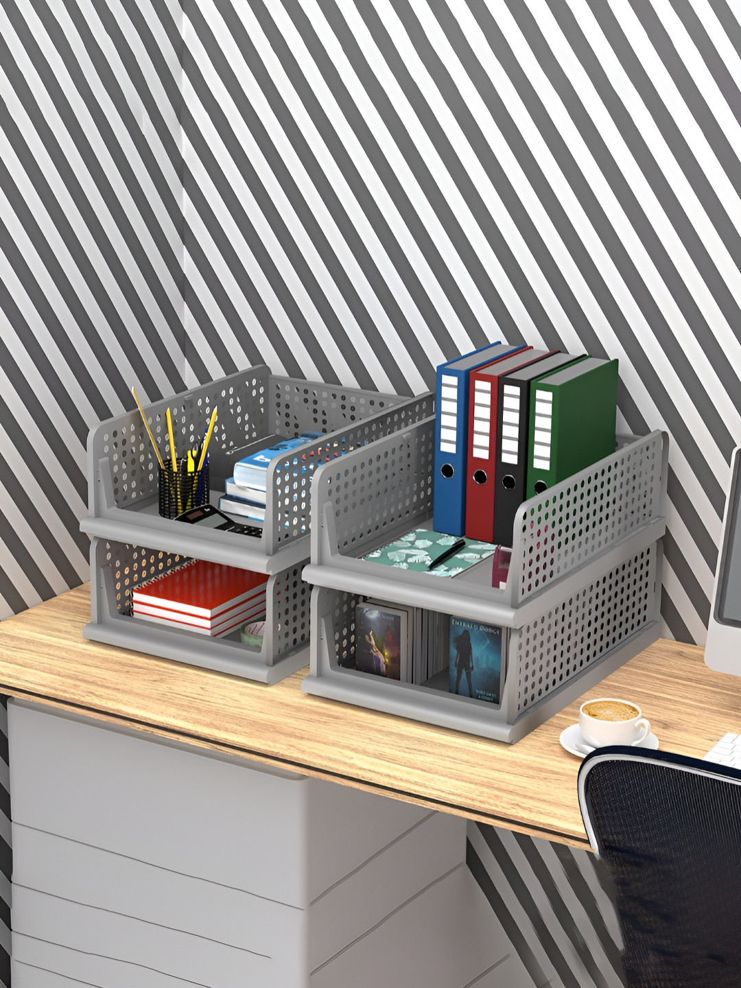 Kuber Industries 4 Tier Plastic Office Desk Organizer Drawers for Table Storage Box Grey