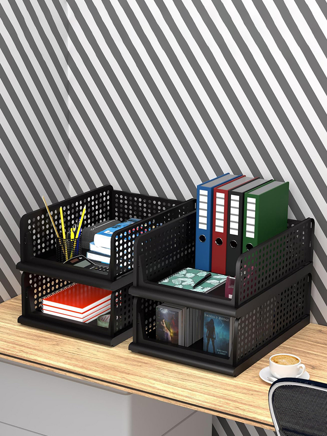 Kuber Industries 4 Tier Plastic Office Desk Organizer Drawers for Table Storage Box Black