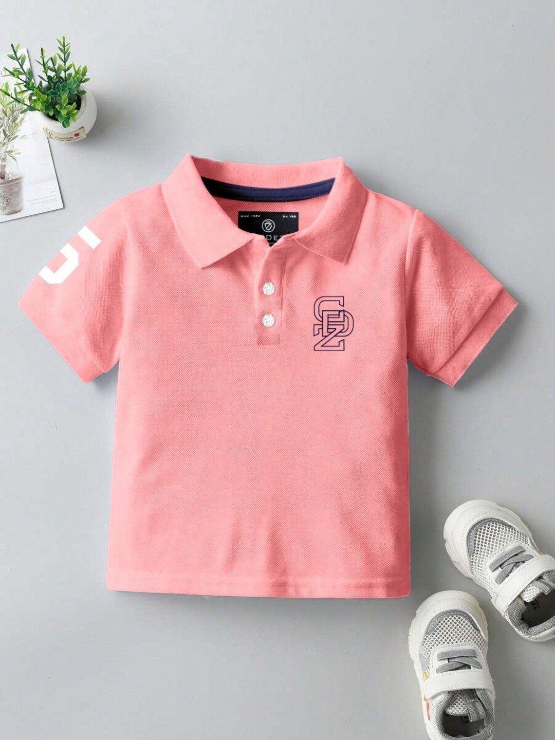 CODEZ Boys Varsity Polo Collar Drop-Shoulder Sleeves T-shirt
