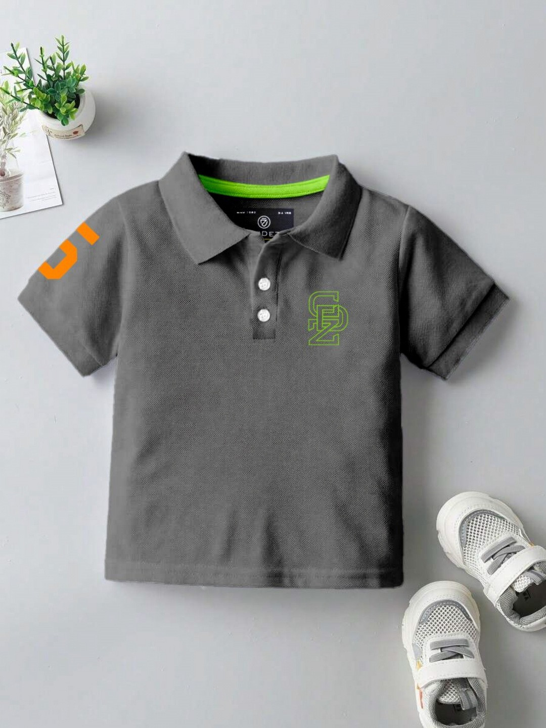 BAESD Boys Checked Polo Collar Extended Sleeves T-shirt