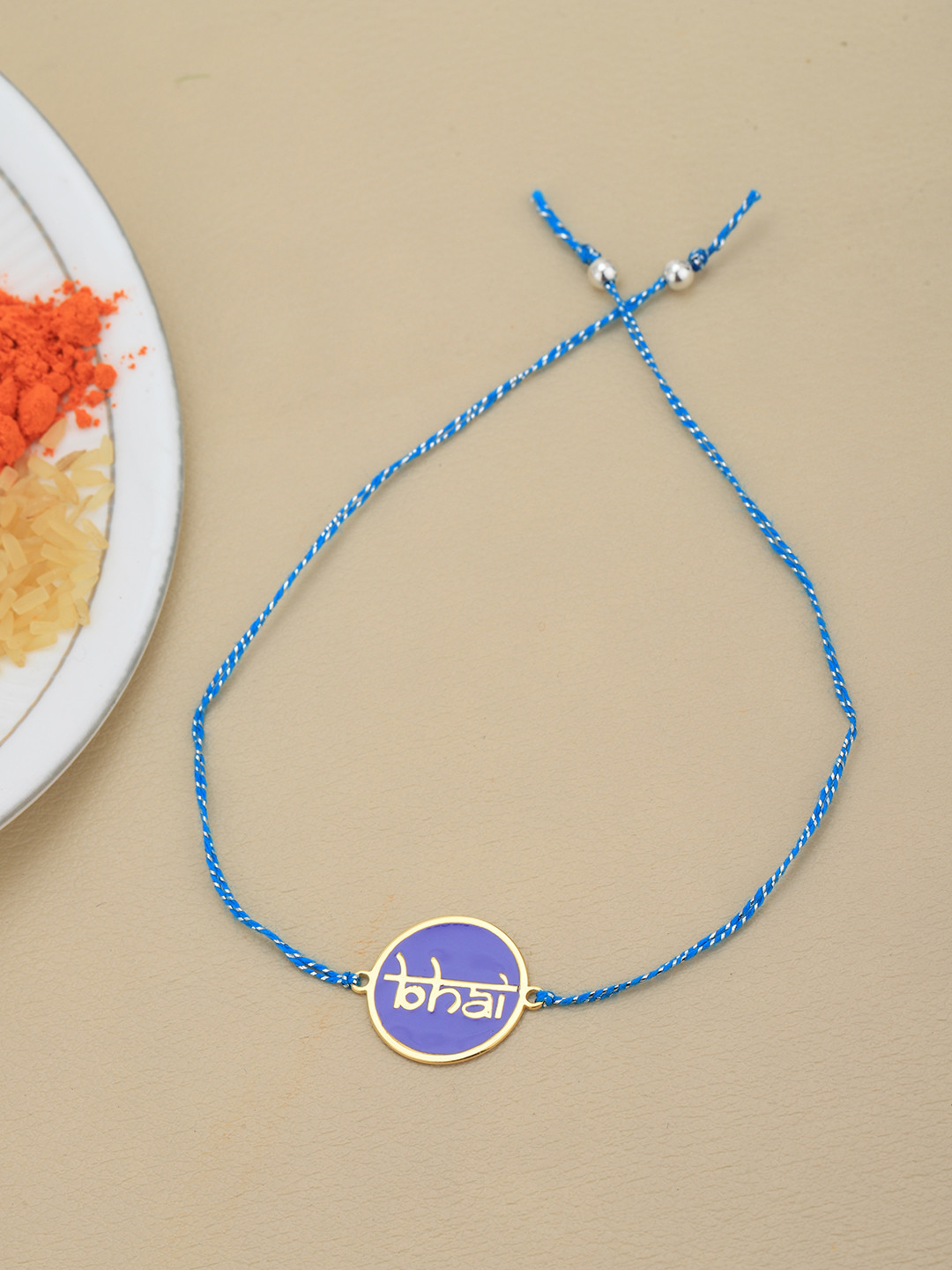 VANBELLE 925 Sterling Silver 18kt Gold Plated Engrave Bhai Enamel Thread Rakhi