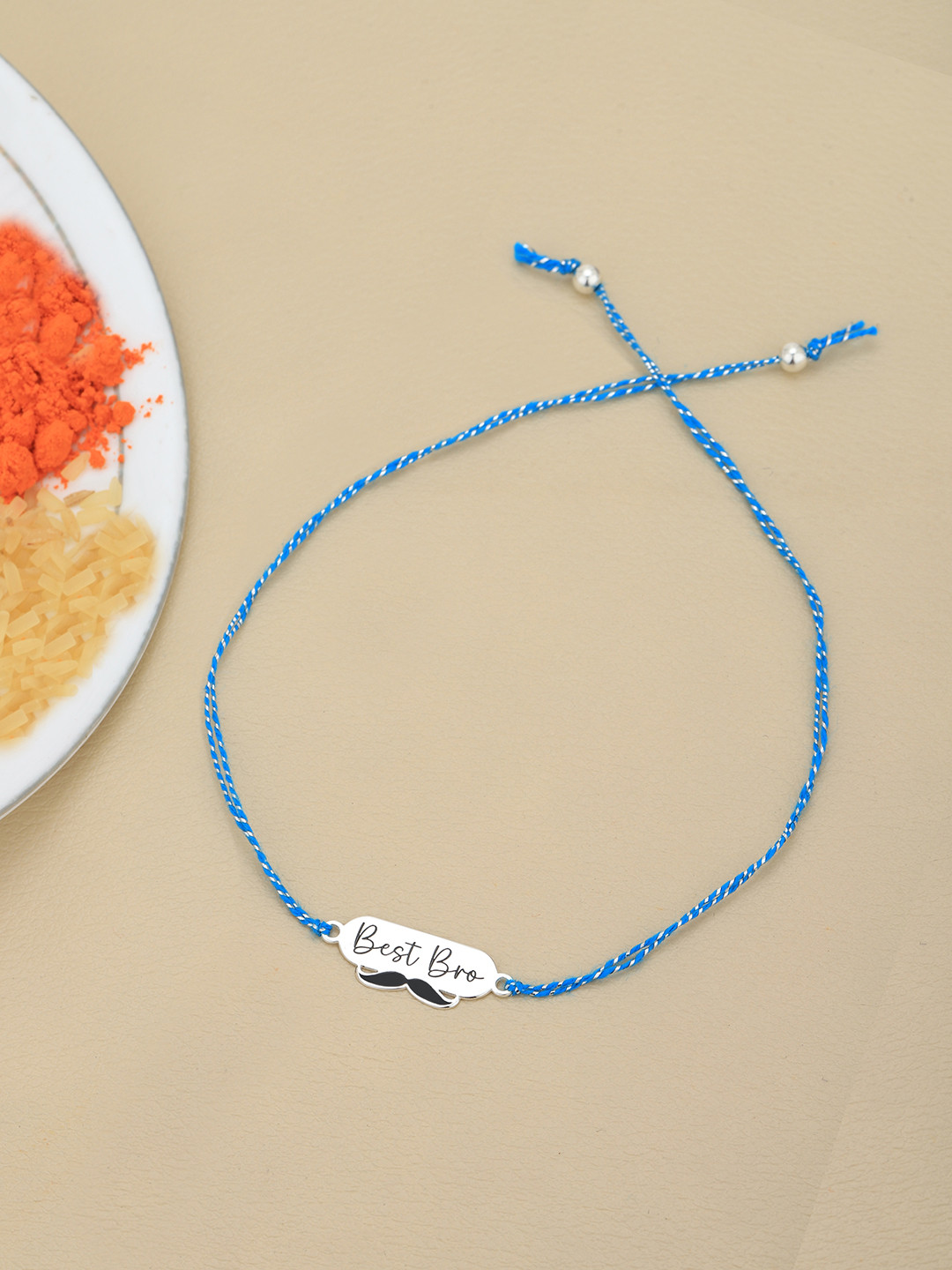 VANBELLE 925 Sterling Silver Rhodium Plated Best Bro Engrave Enamel Thread Rakhi