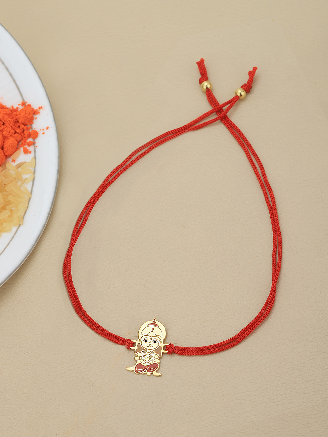 VANBELLE 925 Sterling Silver 18kt Gold Plated Hanuman Enamel Thread Rakhi